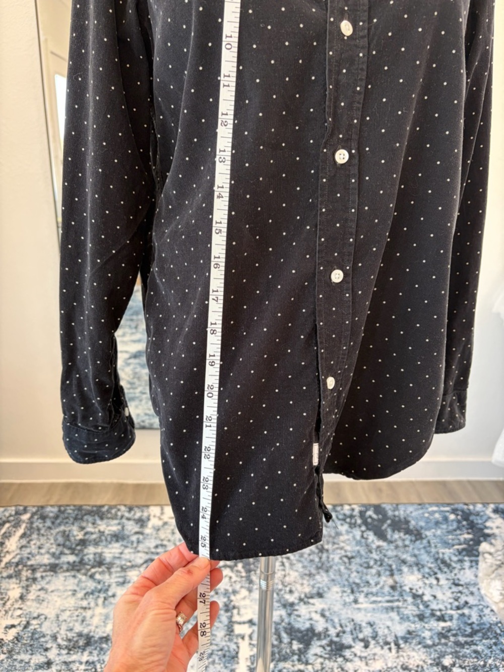 Frank & Eileen Frank Corduroy Button Up Black Polka Dot Shirt, Small - Picture 7 of 8
